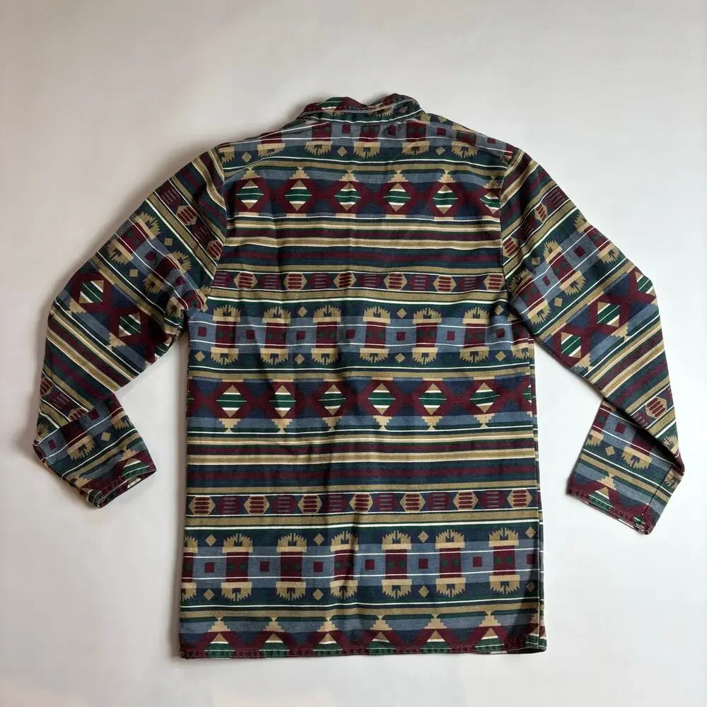 Vintage 90s Cotton Denim Jacket Aztec Tribal Southwestern Boho Jean USA Vivaldi